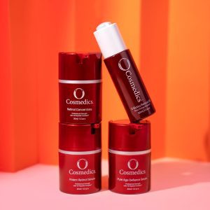 O Cosmedics Potent Retinol Serum group shot of 4 products stacked on top of each other