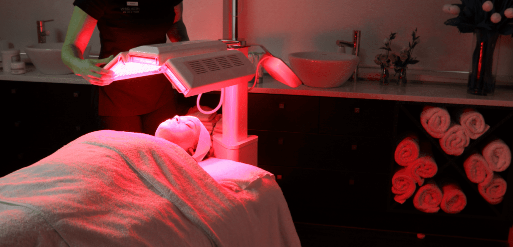Image of client receiving LED red light therapy in Nicola Quinn Beauty & Day Spa