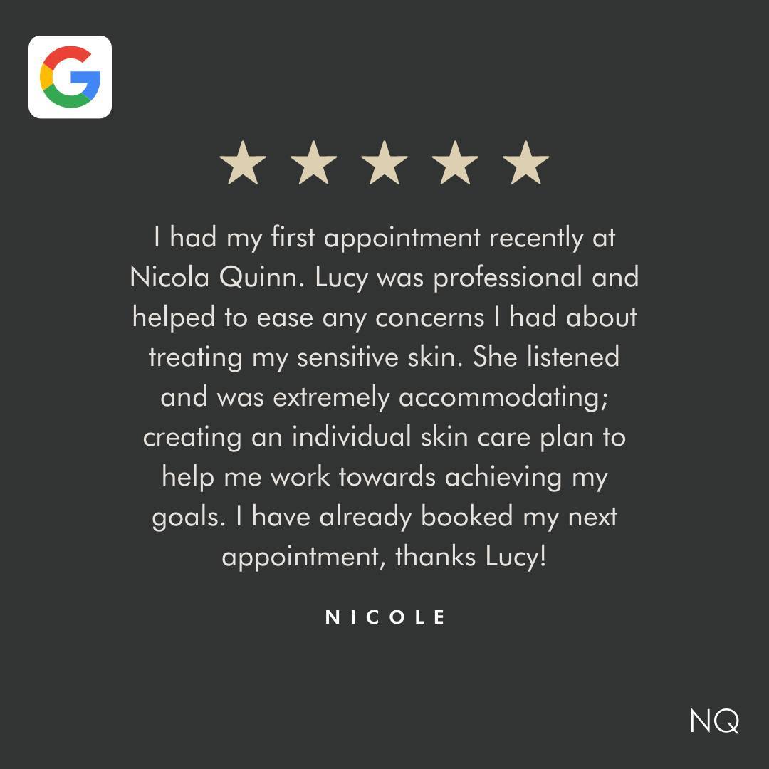 A recent review from one of our lovely clients 🖤⁠
⁠
If you're looking to treat sensitive skin, come in and see one of our expert skin specialists. We've seen it all, and we know exactly how to help take your skin to the next level. We can recommend the best treatments and the right products for your unique complexion. Say hello to stronger, healthier and glowing skin!⁠