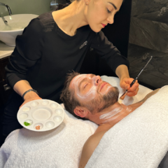 man getting asap gym for skin facial at Nicola Quinn